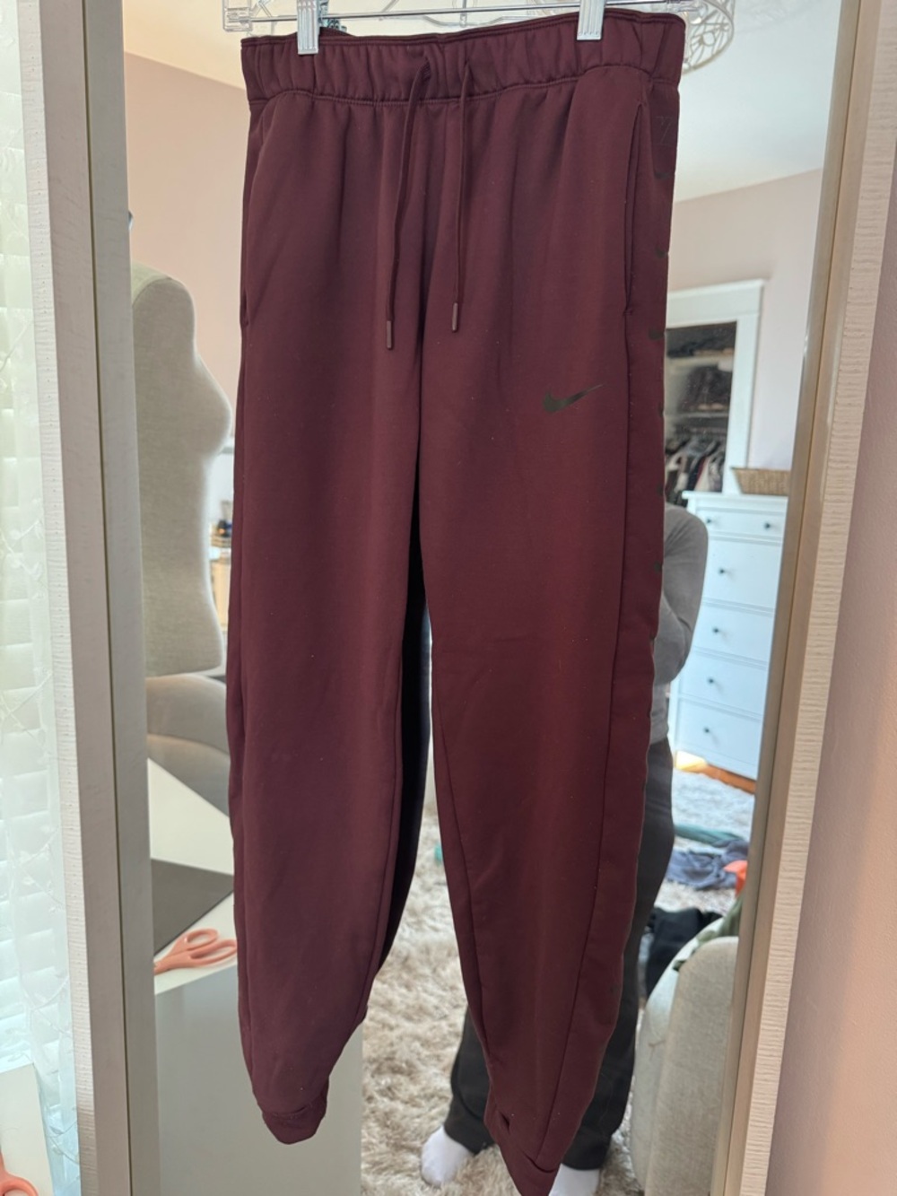 Nike Maroon/Burgundy Jogger Sweatpants with Black Swoosh